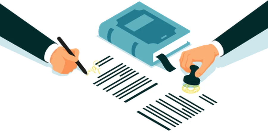Ilustración: firma y sello de documentos de registro mercantil