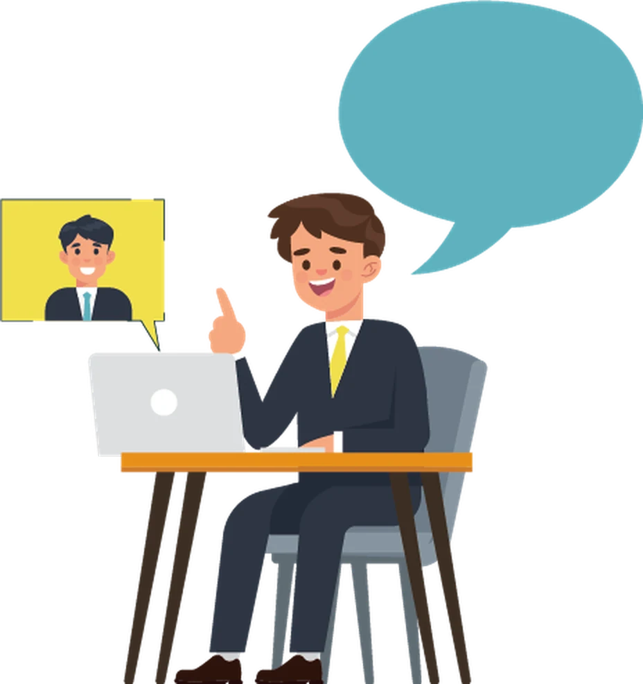 Ilustración: abogado en videollamada representando al cliente